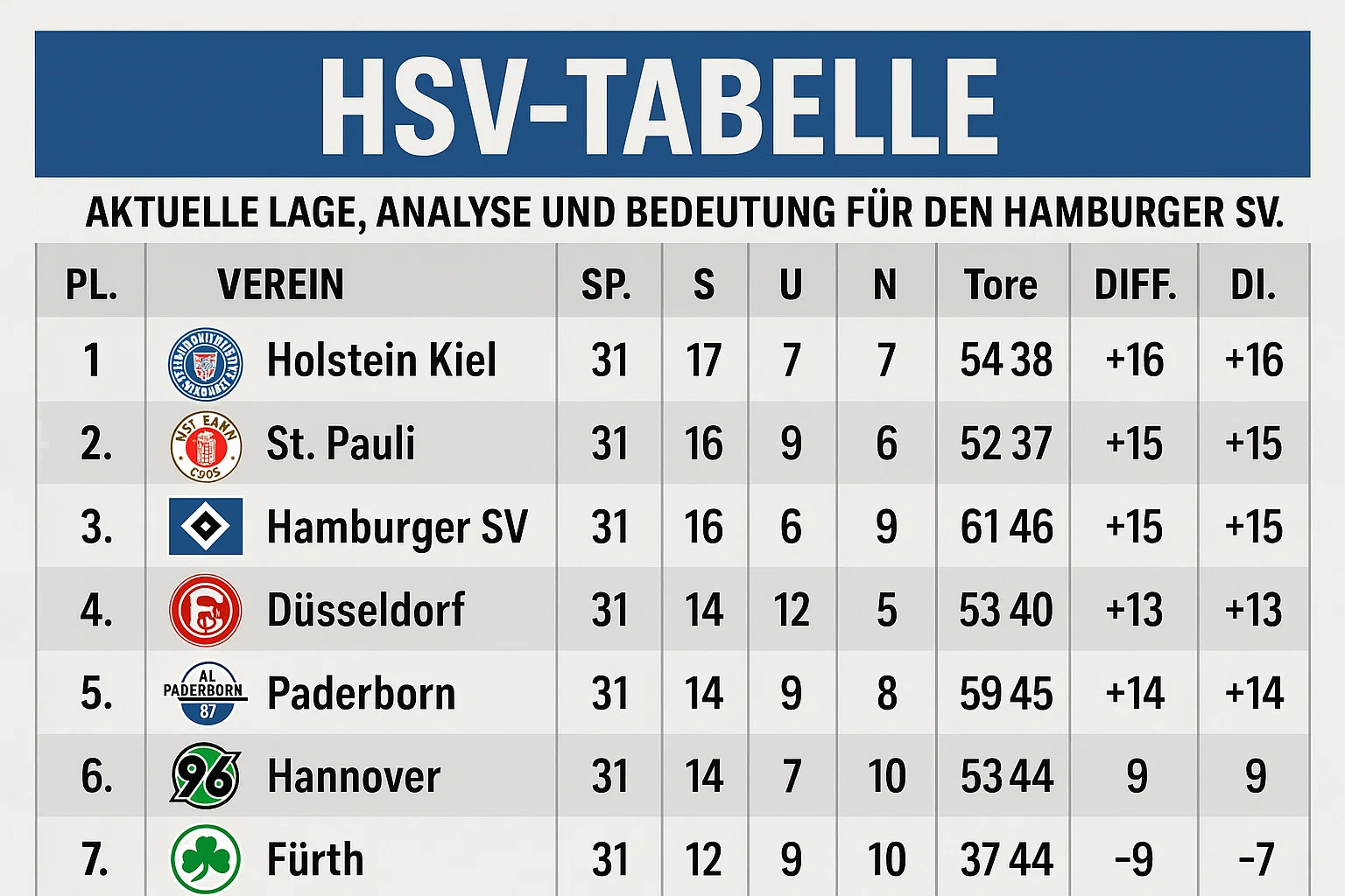 Teilnehmer: HSV Tabelle – Aktuelle Lage, Analyse und Bedeutung für den Hamburger SV