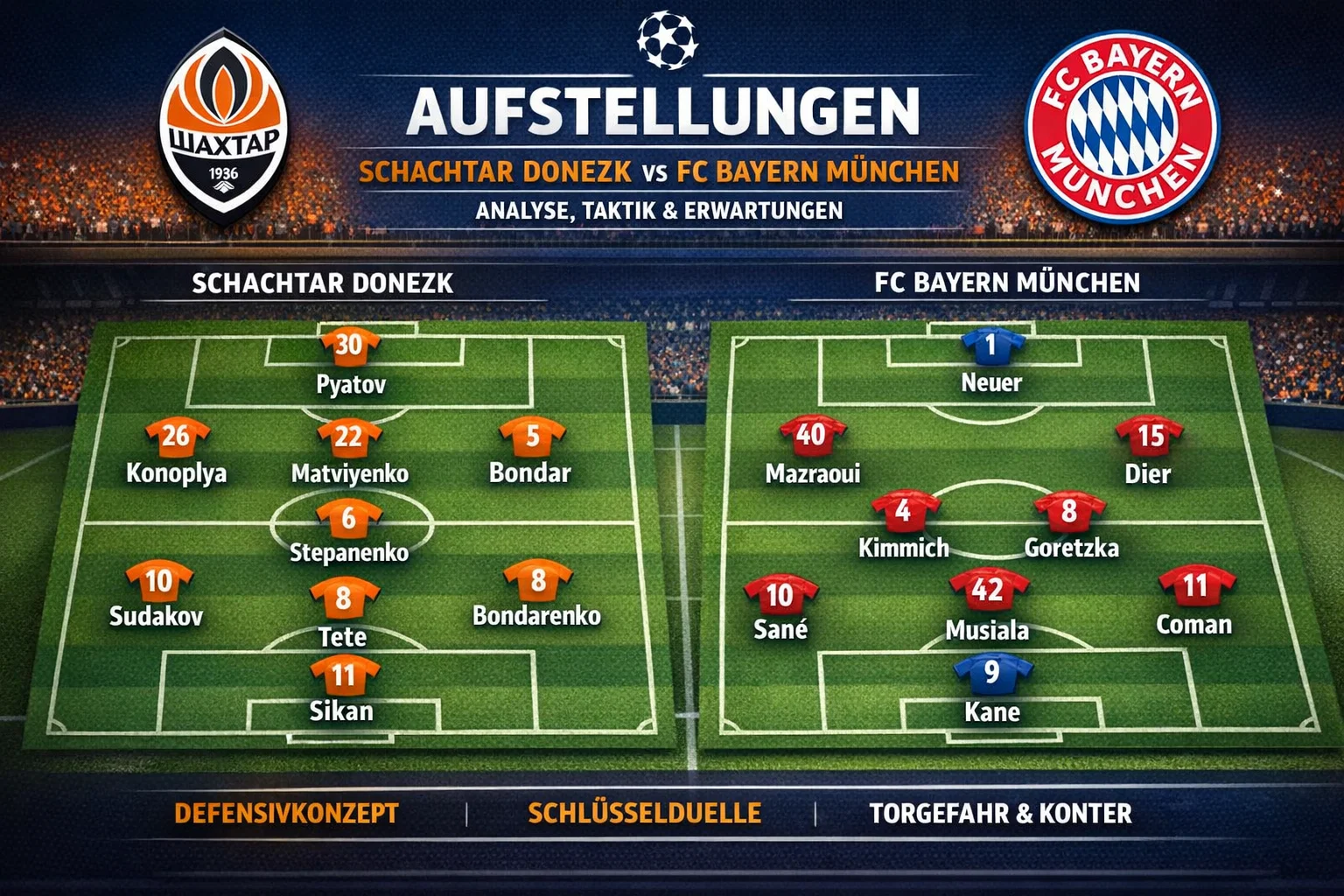 Aufstellungen: Teilnehmer: Schachtar Donezk gegen FC Bayern München – Analyse, Taktik und Erwartungen
